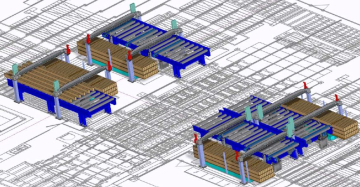 Integrazione di un impilatore di lamelle nell'impianto di segatura e smistamento esistente